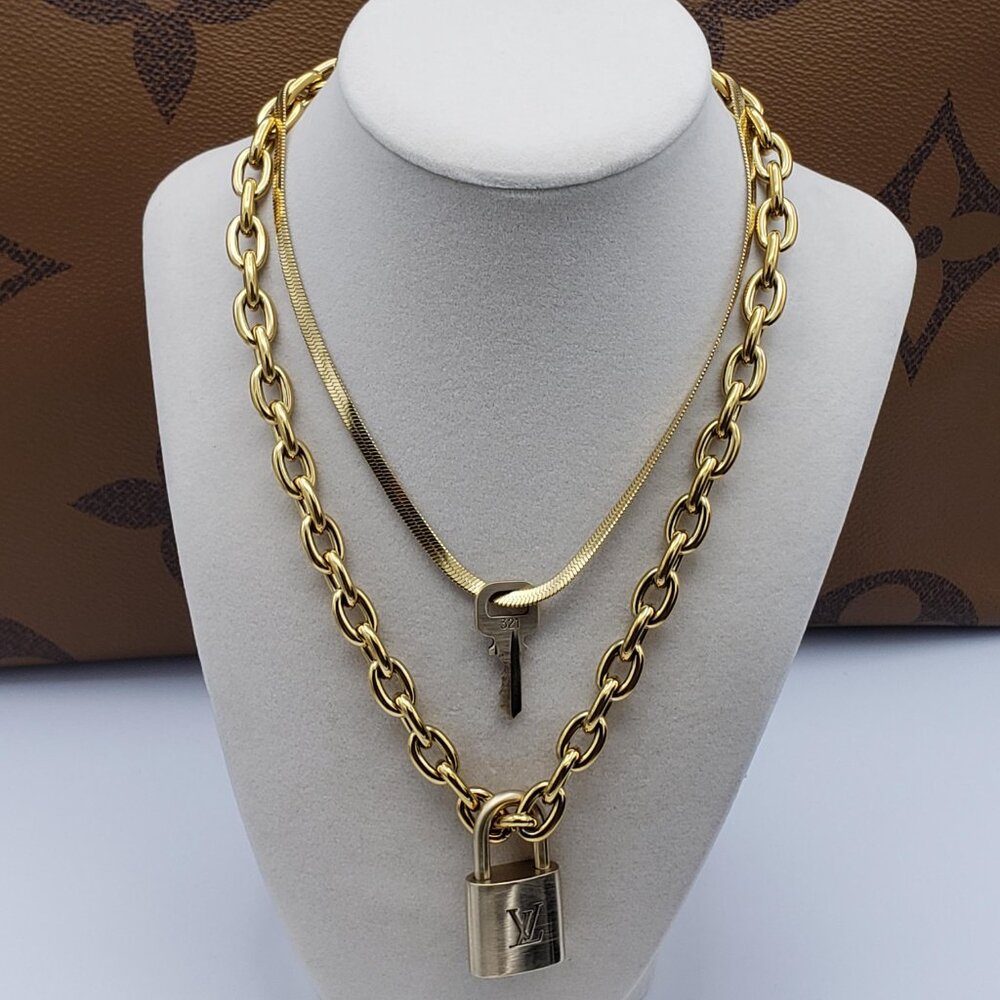 Authentic Louis Vuitton Padlock w/unbranded 18k GoldPlated stainless DoubleChain